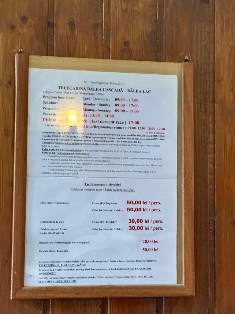 Program și tarife Telecabina Bâlea Lac 2025